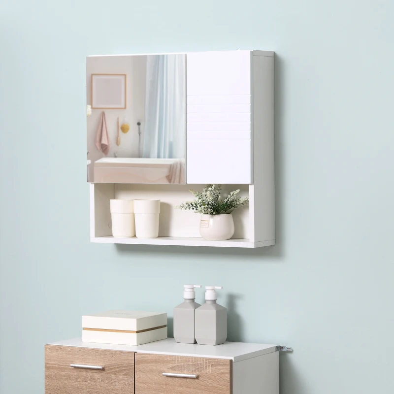 kleankin Medicine Cabinet with Mirror, Bathroom Wall Cabinet, Storage Organizer with Mirror Door, Adjustable Shelf, White