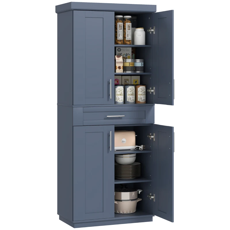 HOMCOM Modern Kitchen Pantry Freestanding Cabinet Cupboard with Doors and Drawer, Adjustable Shelving, Navy Blue