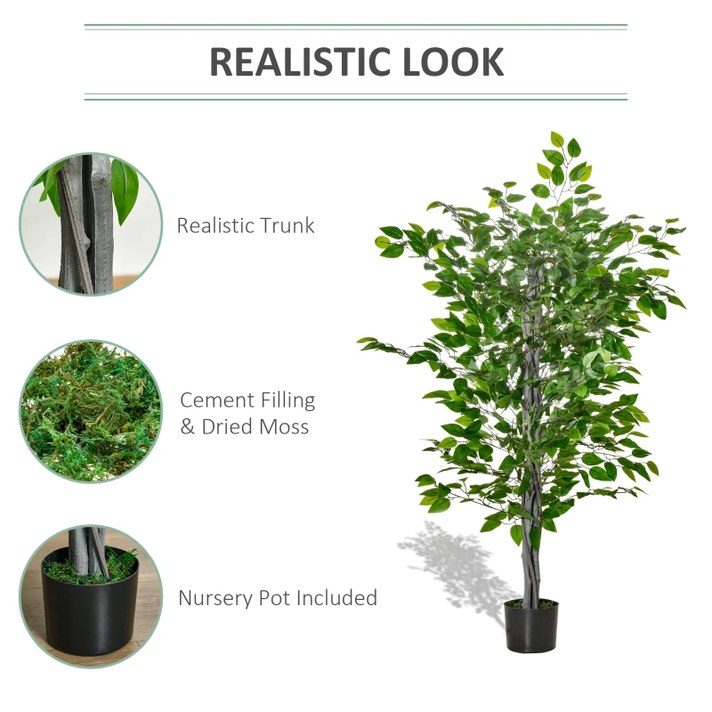 HOMCOM 4.5ft Ficus Artificial Plant with Realistic Leaves, Potted Fake Tree for Home Office Indoor Decor, Green