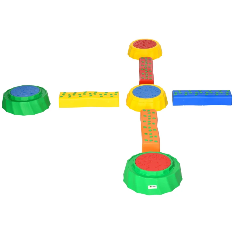 Outsunny 8pcs Balance Beam for Kids, 4 Sensory Pads and 4 Beams with Non-slip Surface & Bottom, Stackable Stepping Stones Kids for Boys Girls 3-6 Years, Multicoloured