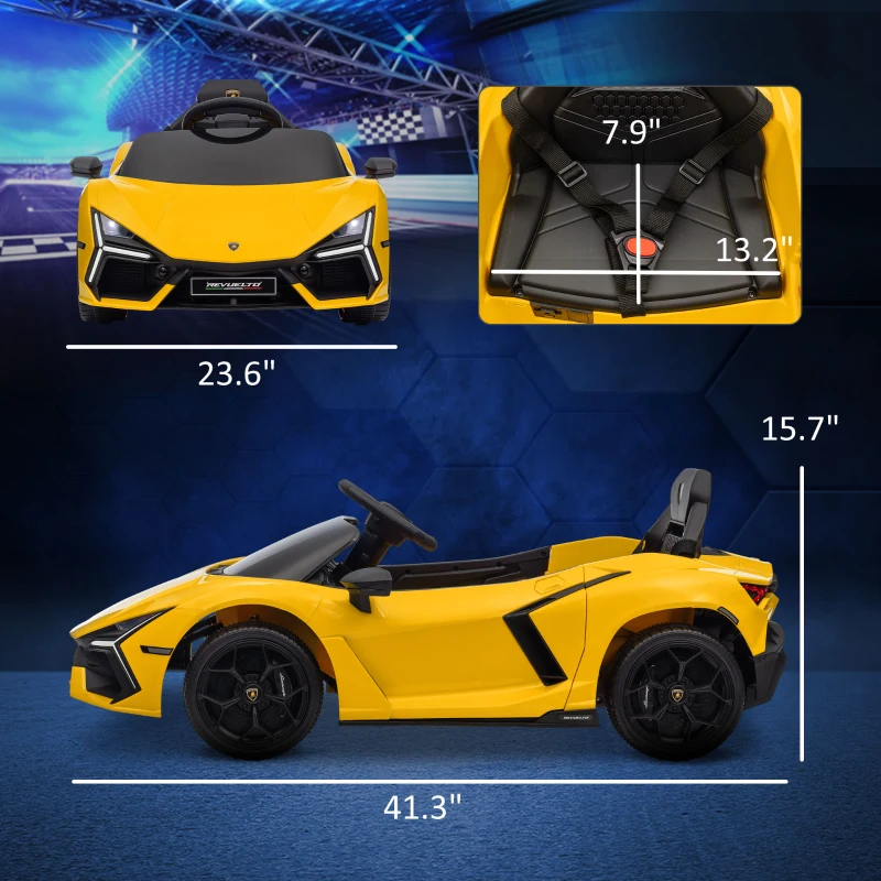 Qaba Lamborghini Revuelto Licensed 12V Kids Ride on Car Electric Car w/ Hydraulic Doors, Remote, Transport Wheels, Yellow