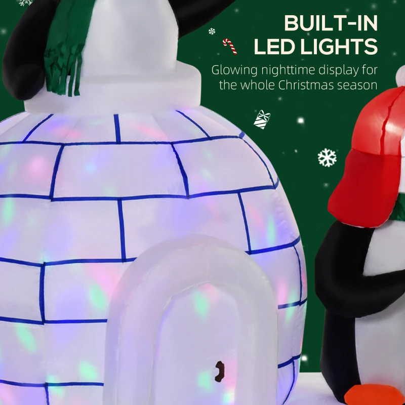HOMCOM 5 ft Lighted Christmas Inflatables Outdoor Decorations Penguins with a Scarf and Igloo, Rotating Colorful Light, Holiday Yard Christmas Decor
