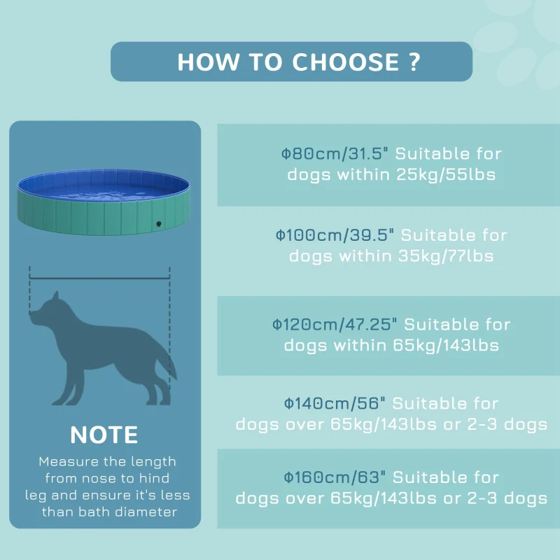 PawHut Foldable Pet Swimming Pool, Portable Dog Bathing Tub, 12" x 63" Plastic Large Dog Pool for Outdoor Dogs and Cats, Green