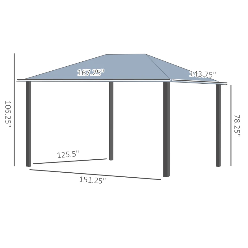Outsunny 12' x 14' Hardtop Gazebo Canopy with Polycarbonate Roof, Aluminum Frame, Permanent Pavilion Outdoor Gazebo with Netting, for Patio, Garden, Backyard, Deck, Lawn, Gray, Brown