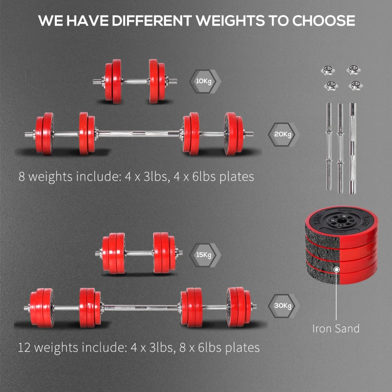 Soozier 44lbs 2-In-1 Dumbbell & Barbell Adjustable Set Strength Muscle Exercise Fitness Plate Bar Clamp Rod Home Gym Sports Area
