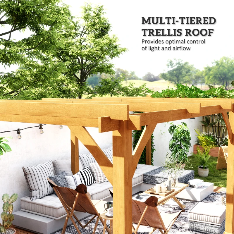 Outsunny 20' x 10' Wood Pergola, Outdoor Gazebo Grape Trellis with Stable Structure for Climbing Plant Support, Dark Brown