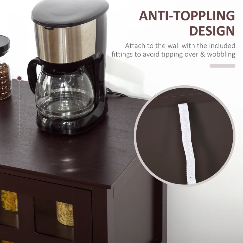 HOMCOM Coffee Bar Cabinet, Kitchen Cabinet with Adjustable Shelves, Glass Doors and 2 Drawers, Sideboard Buffet Cabinet for Living Room, Espresso