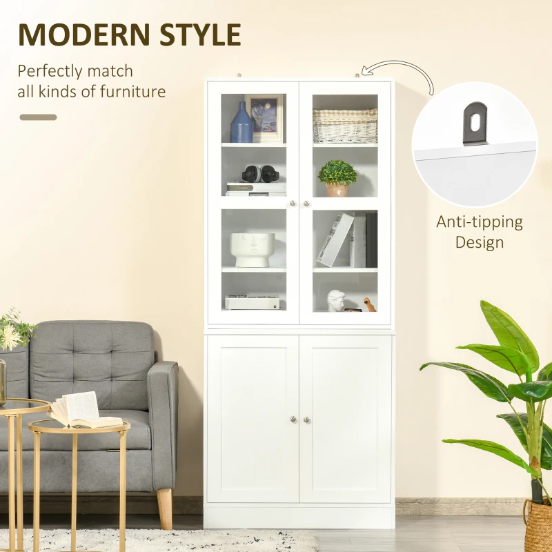HOMCOM Bookcase Storage Cabinet with Doors, Modern Tall Bookshelf with 2 Adjustable Shelves, Display Unit for Study, Living Room, Home Office, White