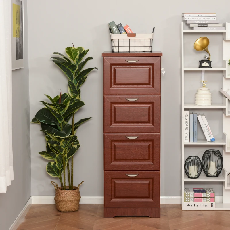 HOMCOM 4 Drawer Vertical File Cabinets Freestanding Enclosed Storage Cabinet with File Hanging, Dark Coffee