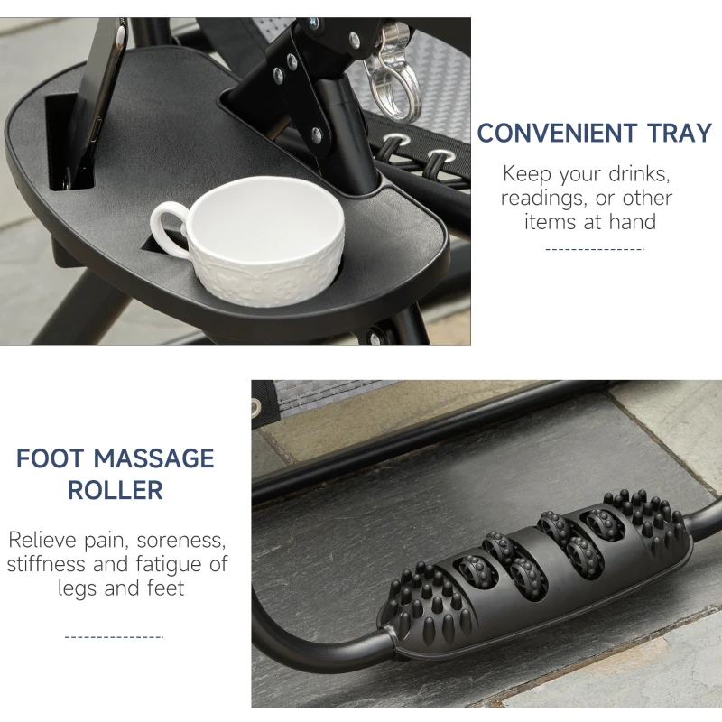 Outsunny Zero Gravity Chair, Folding Recliner Chair, Adjustable Patio Lounger with Detachable Pillow, Cup Holder and Foot Massage Roller for Outdoor, Patio, Deck, Poolside, Light Grey