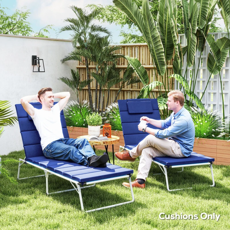 Outsunny Foldable Chaise Lounge Cushion Set of 2, Outdoor Lounge Chair Cushion Set, UPF50+ 230gsm Olefin, 80" x 26" Dark Blue