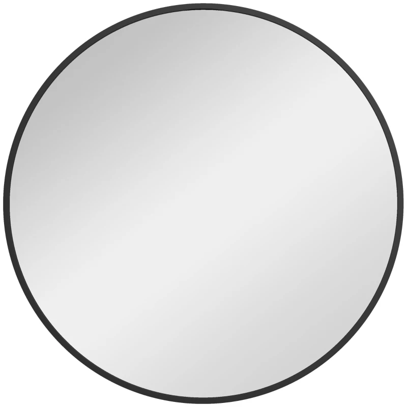 HOMCOM 36" Round Mirror, Bathroom Wall Mirror with Metal Frame, Decorative Vanity Mirror for Living Room, Bedroom, Black