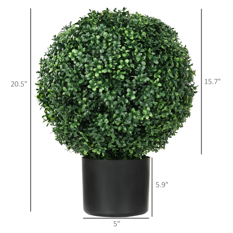 HOMCOM 2 Pack 20.5" Artificial Tree, Ball Boxwood Topiary with Pot for Indoor Home Decoration