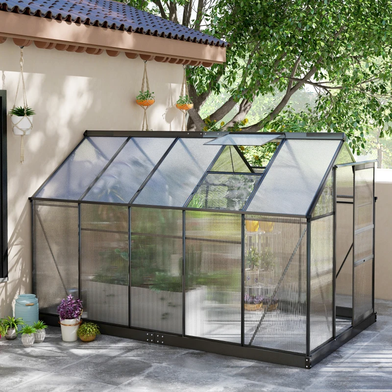 Outsunny 6.2' x 10.3' x 6.6' Outdoor Greenhouse with Walk-in Vent Door for Backyard Garden Gray