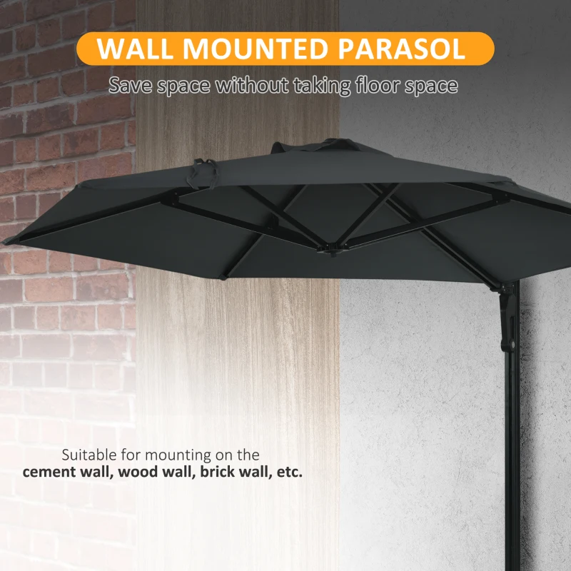 Outsunny 8 ft Wall Mounted Umbrella with 180° Rotatable Canopy, Patio Wall Parasol for Outdoor, Garden, Balcony, Yard, Dark Grey