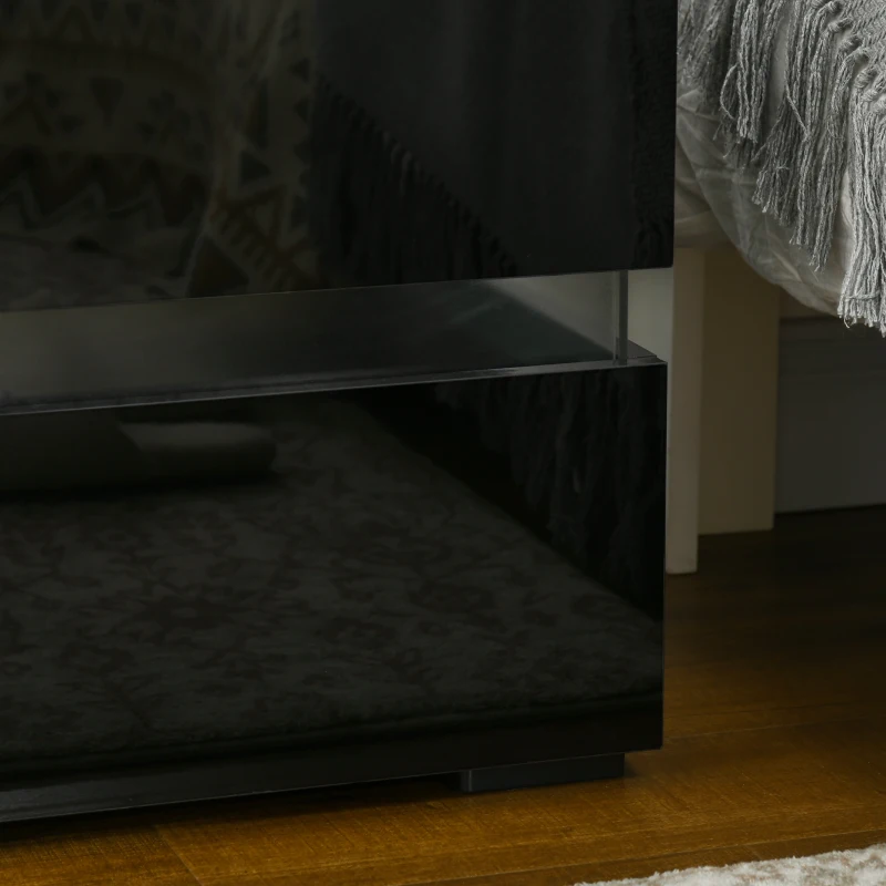 HOMCOM Modern Nightstand, Bedside Table with 2 Drawers, USB Powered RGB LED Lights, Remote for Bedroom, Black