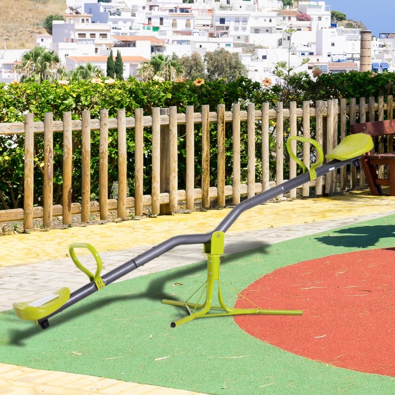 HOMCOM Kids Spinning Seesaw Swivel Teeter Totter Playground Equipment 360° Rotation Child Seesaw Rocker Swing Green & Grey