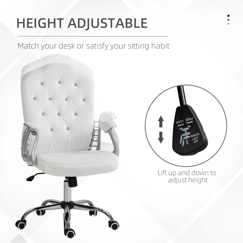Vinsetto Velvet Office Chair Desk Chair with 360 Degree Swivel Wheels Adjustable Height Tilt Function White
