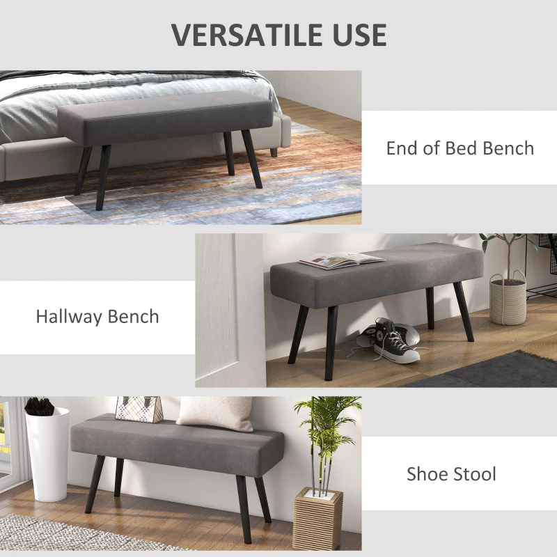 HOMCOM 39 Inches Upholstered Bedroom Bench, Modern End of Bed Bench with Steel Legs, Gray