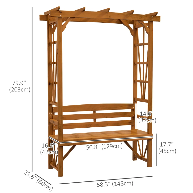 Outsunny Patio Wooden Bench, Outdoor Bench for Vines/Climbing Plants, Brown