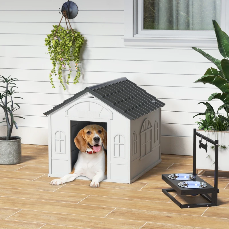 PawHut Pet House Water Resistant Puppy Shelter with Door for Indoor Outdoor, Easy to Assemble, for Small/Medium Dogs, Gray