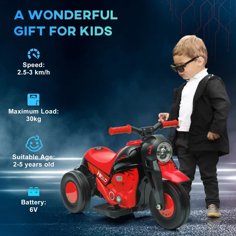 Qaba Electric Motorcycle for Kids, 6V Ride on Bubble Car with LED Headlight, Music, Pedal, for 2-5 Years Black
