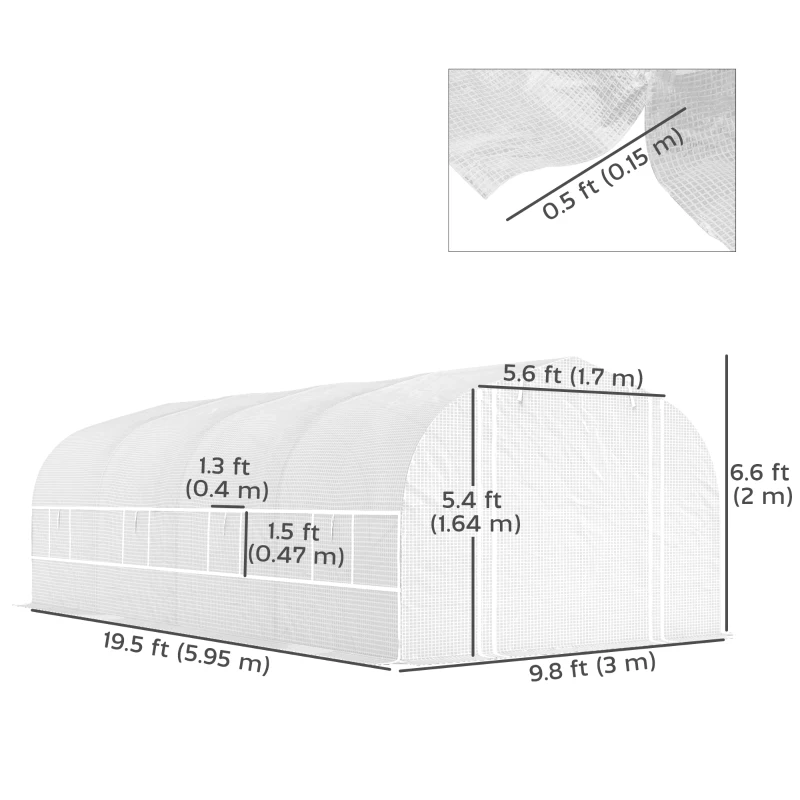 Outsunny 19.5' x 10' x 6.6' Tunnel Greenhouse Outdoor Green House with Roll-up Mesh Sidewalls, Mesh Door, Galvanized Steel, White