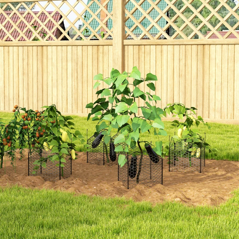 Outsunny 4 Pack Garden Cloches for Plants, 12" x 14" Metal Crop Cage Set, Plant Cages to Keep Animals Out, Black
