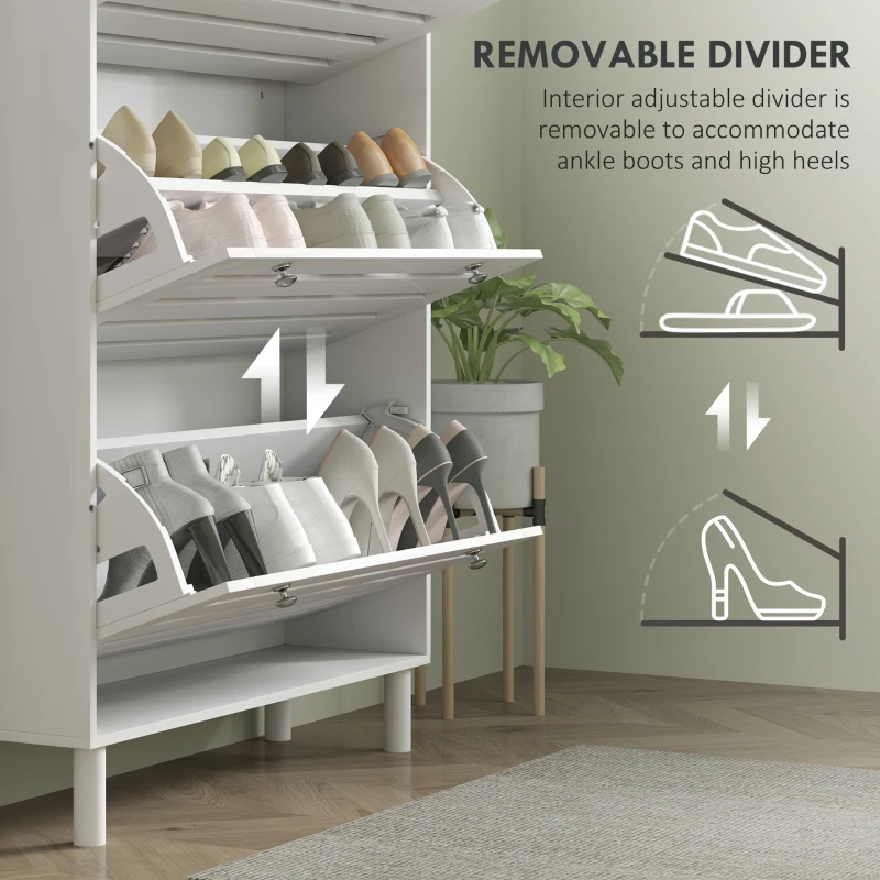 HOMCOM Narrow Shoe Storage Cabinet, 3 Flip Drawers, Adjustable Shelves, 24 Pairs Capacity, White