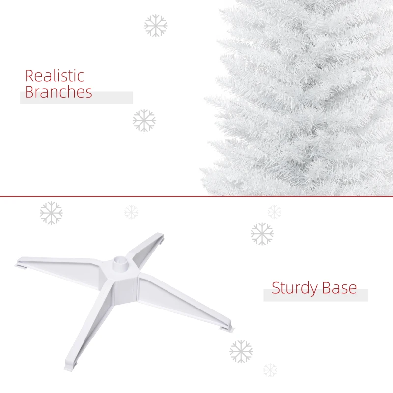 HOMCOM 7' Artificial Pencil Christmas Tree, Slim Xmas Tree with 499 Realistic Branch Tips and Plastic Stand, White