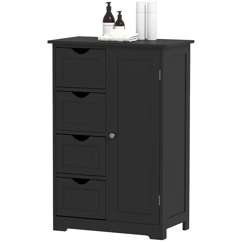 kleankin Bathroom Storage Cabinet, Floor Cabinet with Adjustable Shelf and 4 Drawers, Side Cabinet for Washroom, Black