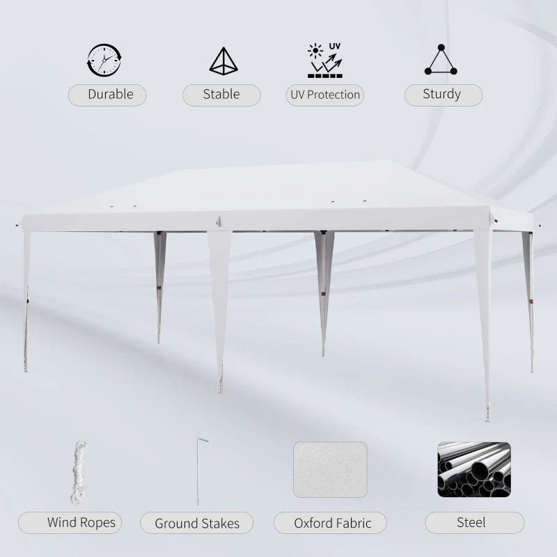 Outsunny 10' x 19' Pop Up Tent Garden Outdoor Party Tent Easy Set Up Gazebo Canopy Market Event Sunshade White