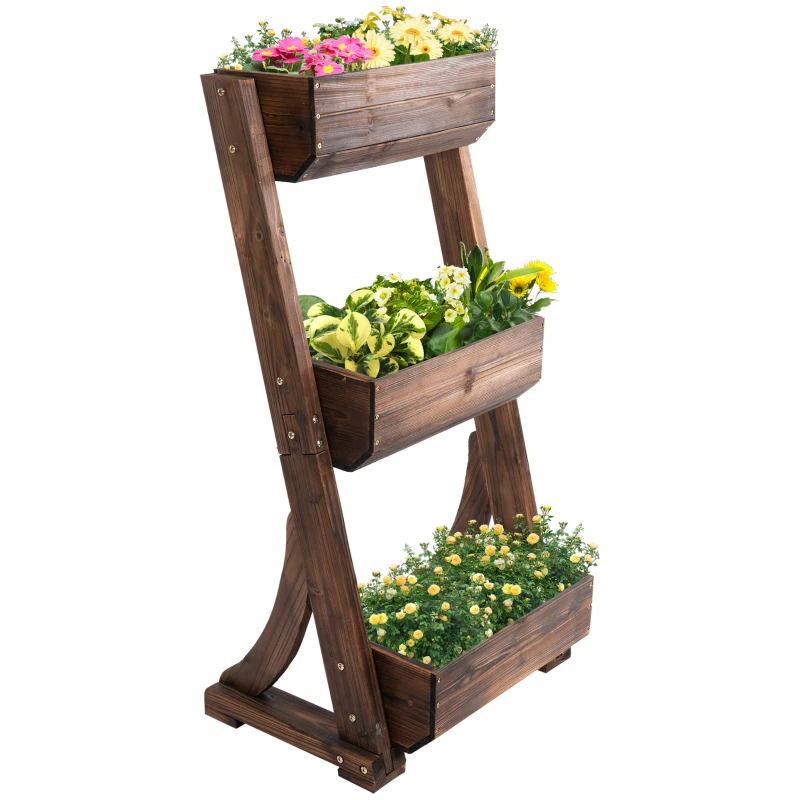Outsunny 3-Tier Raised Garden Bed Vertical Freestanding Outdoor Wooden Flower Rack Flower Pot Stands