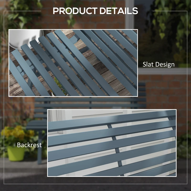 Outsunny Outdoor Bench Patio Bench, Aluminum Lightweight Park Bench with Slatted Seat for Lawn, Park, Deck, Blue