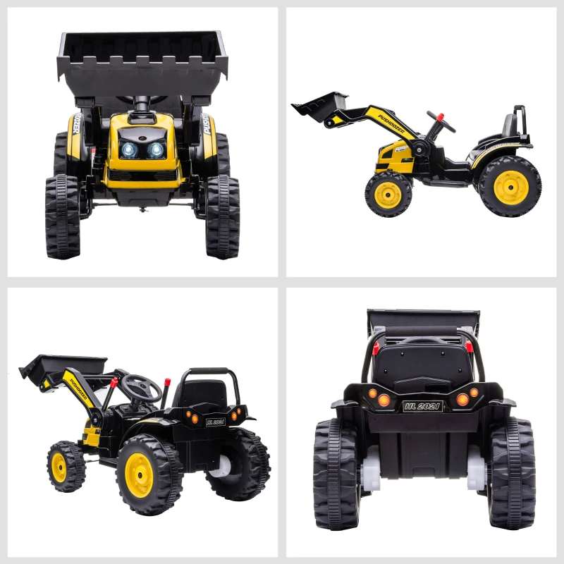 Aosom Kids Tractor 6V Battery Powered Digger Ride On Excavator Music Headlight Moving Forward Backward Yellow