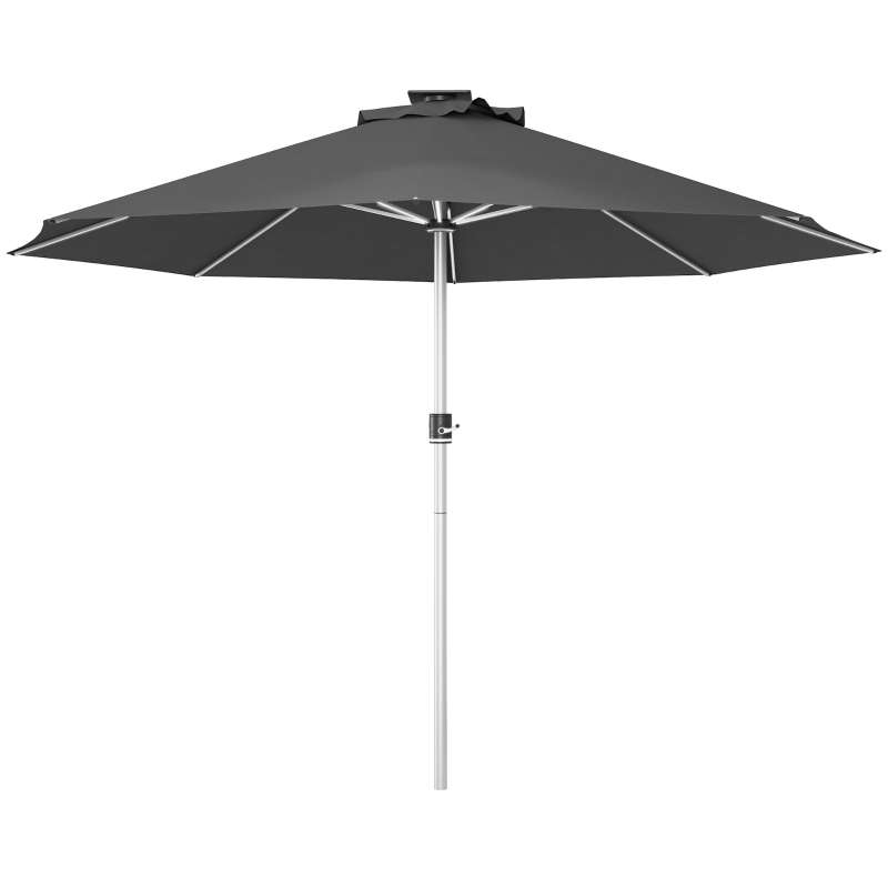 Outsunny LED Patio Umbrella, Lighted Deck Umbrella with 4 Lighting Modes, Solar & USB Charging, Charcoal Grey