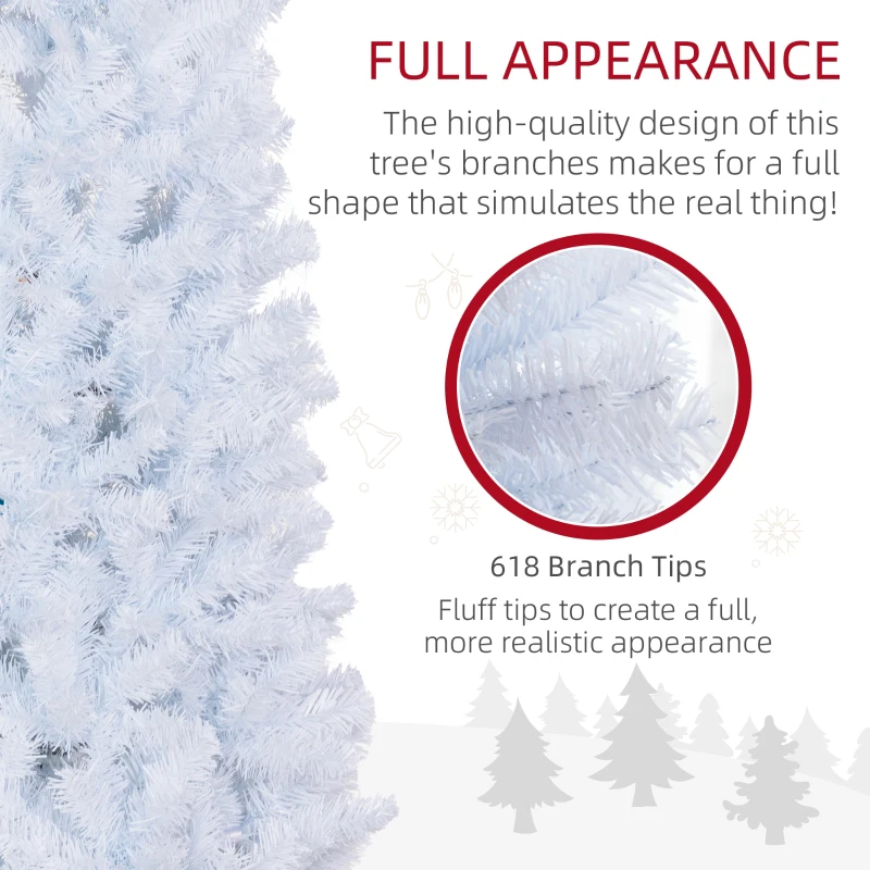 HOMCOM 6FT Pencil Christmas Tree, Artificial Christmas Tree with Automatic Open for Home Party, White