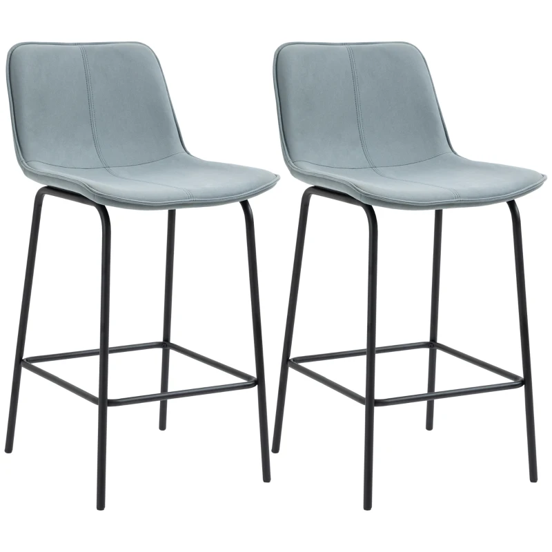 HOMCOM Bar Stools Set of 2, Upholstered Counter Height Bar Chairs, Kitchen Stools with Steel Legs
