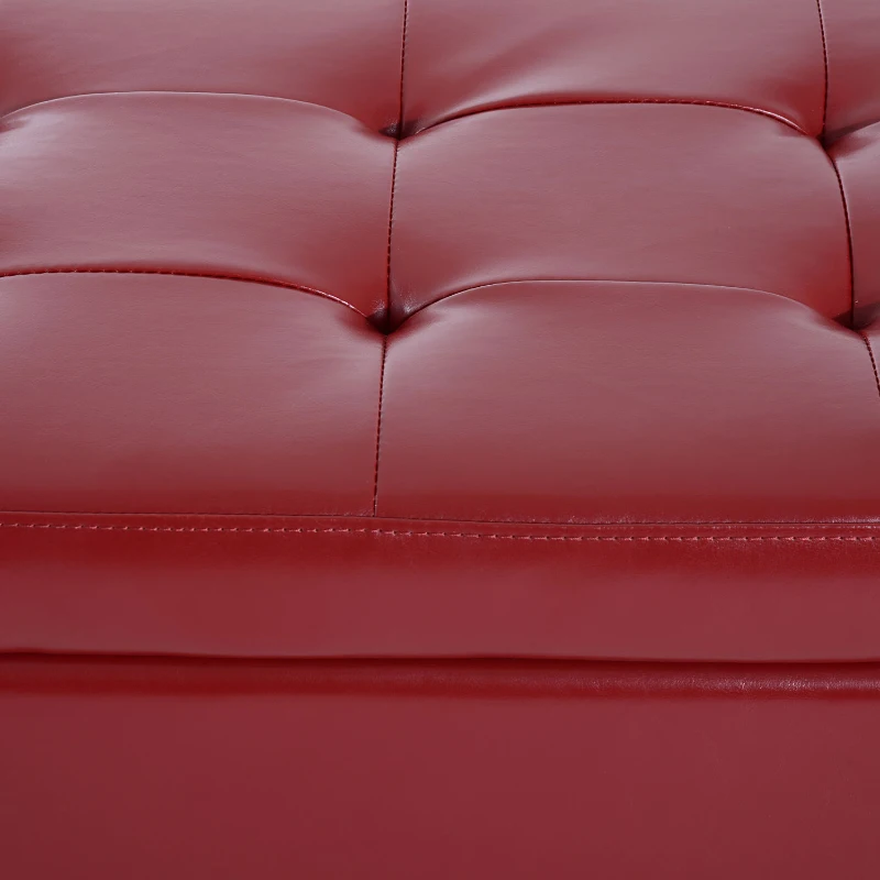 HomCom 44" Tufted Faux Leather Ottoman Storage Bench With Shoe Rack- Crimson Red