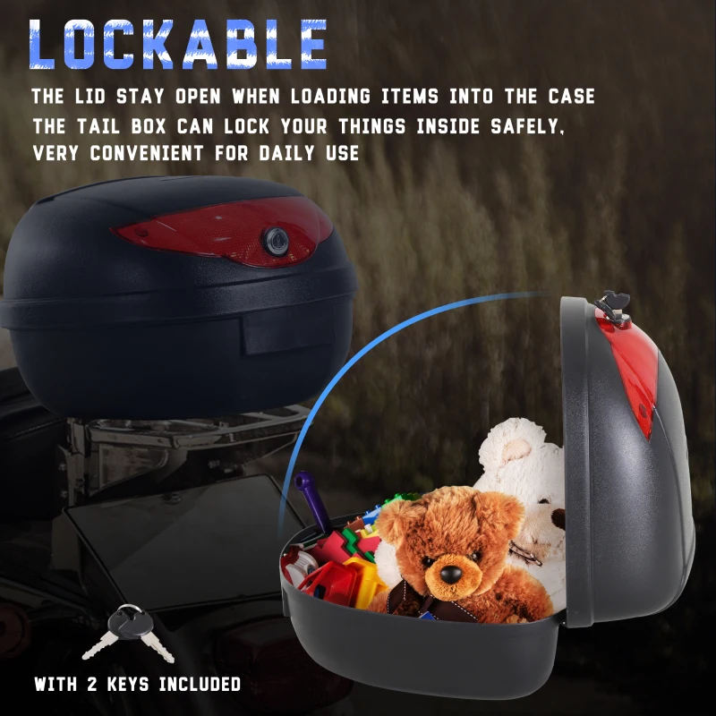 HOMCOM Detachable Scooter Motorcycle Trunk Top Case 24L Tour Luggage Box Tail Carrier Lockable Black