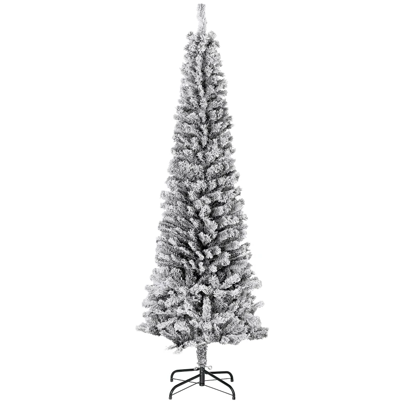 HOMCOM 6ft Flocked Christmas Tree, Pencil Christmas Tree with Realistic Branch Tips, Folding Metal Stand, Black