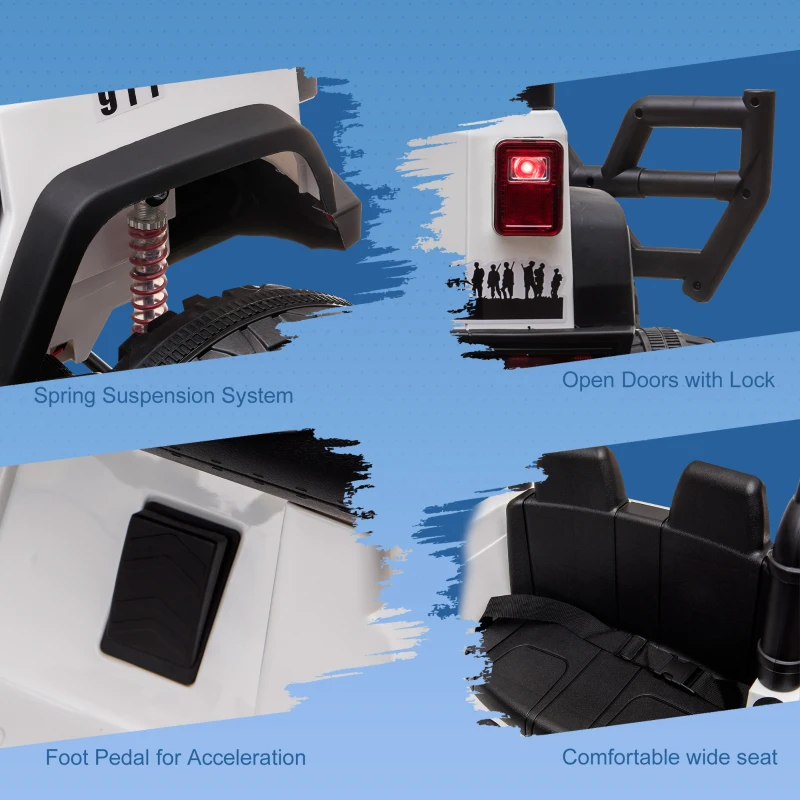 Aosom 12V Battery-powered Kids Electric Ride On Police Car SUV Truck Toy with Parental Remote Control, White