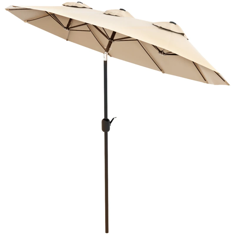 Outsunny 9.7' Double-sided Outdoor Patio Umbrella with Tilt, Crank and Vents, Brown