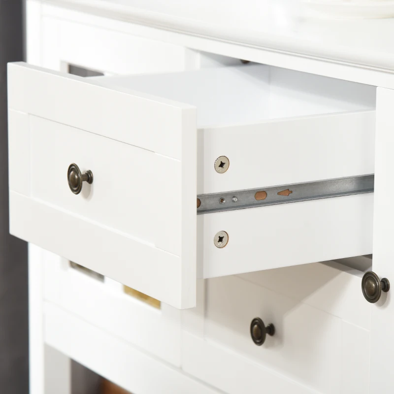 HOMCOM Kitchen Sideboard Serving Buffet Storage Cabinet Cupboard with Adjustable Shelves, Glass Doors, 2 Drawers, for Dining, Living Room, White