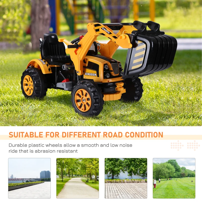Aosom 6V Kids Electric Ride On Excavator, Digger Tractor Toddler Construction Vehicle Moving Forward Backward(m-6)