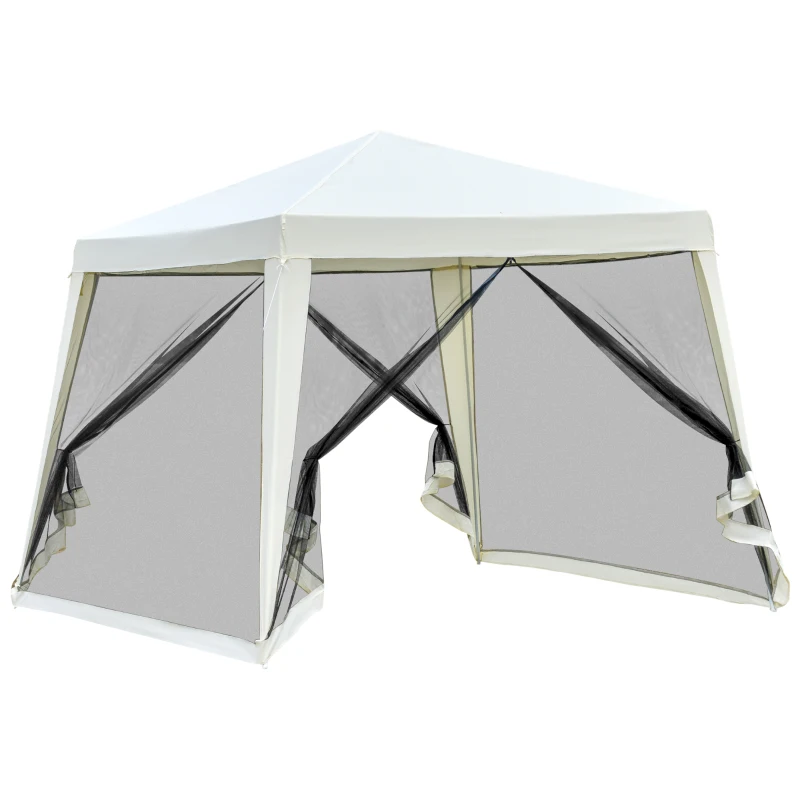 Outsunny 10'x10' Outdoor Canopy Tent, Slant Leg Sun Shelter with Mesh Sidewalls, Patio Tents for Parties, Cream White