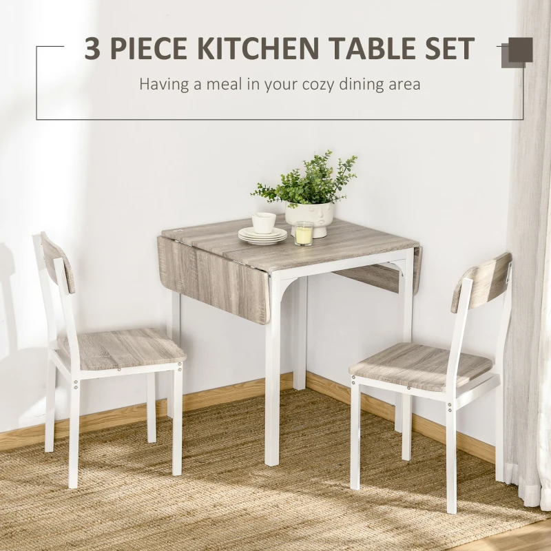HOMCOM Foldable Dining Table Set for 2, Drop-Leaf Kitchen Table with 2 Chairs for Apartments, Studios, Natural Drop-leaf Dining Table Set Includes 2 Chairs