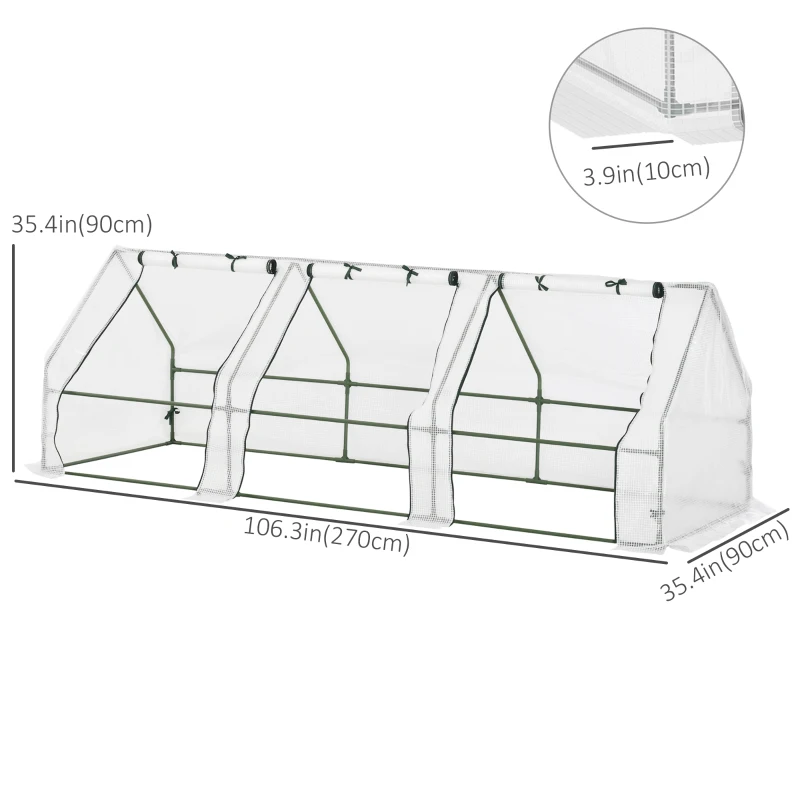 Outsunny 9' x 3' x 3' Outdoor Mini Greenhouse, Portable Tunnel Greenhouse with Large Zipper Doors and PE Cover for Garden, White