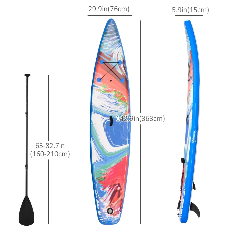 Outsunny Inflatable Paddle Board, Stand Up Paddle Board Adjustable Aluminum Paddle Non-Slip Deck Colorful Spray-painting Board w/ ISUP Accessories, Carry Bag, 11'9'' x 30" x 6"