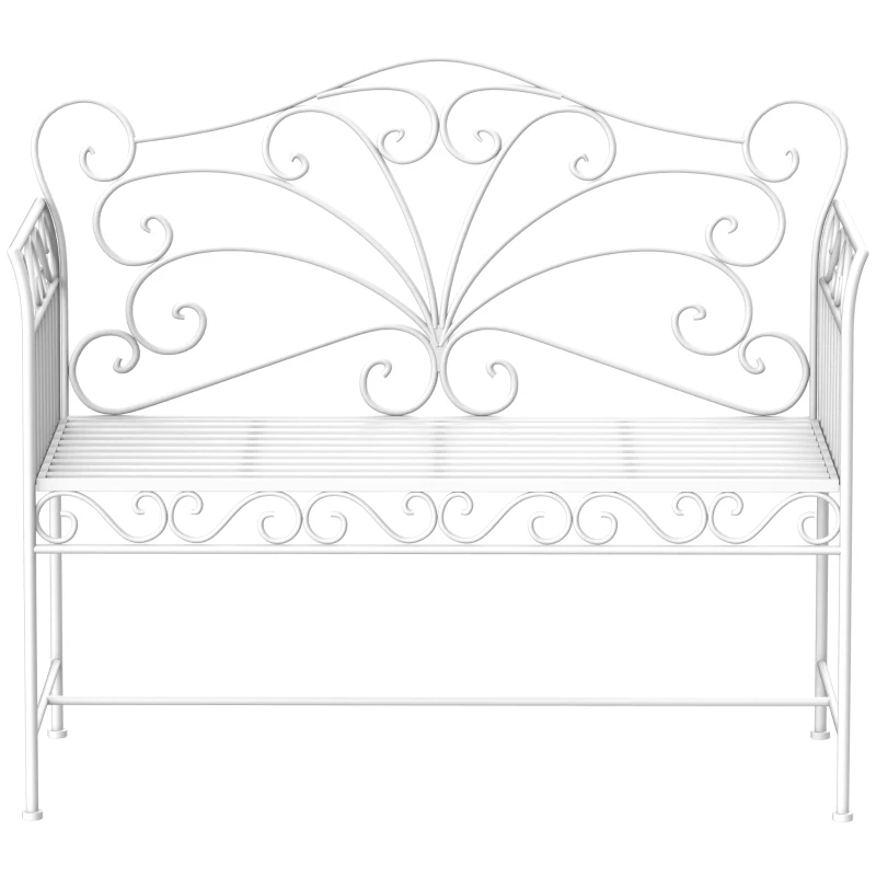 Outsunny 43" Garden Bench, Outdoor Patio Bench with Armrests, Metal Porch Bench for Backyard, Poolside, Lawn, Cream White